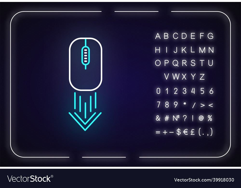 Scrolling down computer mouse neon light icon