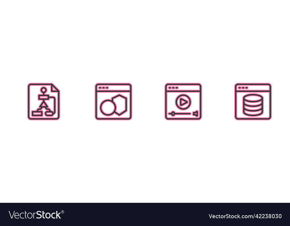 Set line flowchart online play video software vector image Set line flowchart online play video software