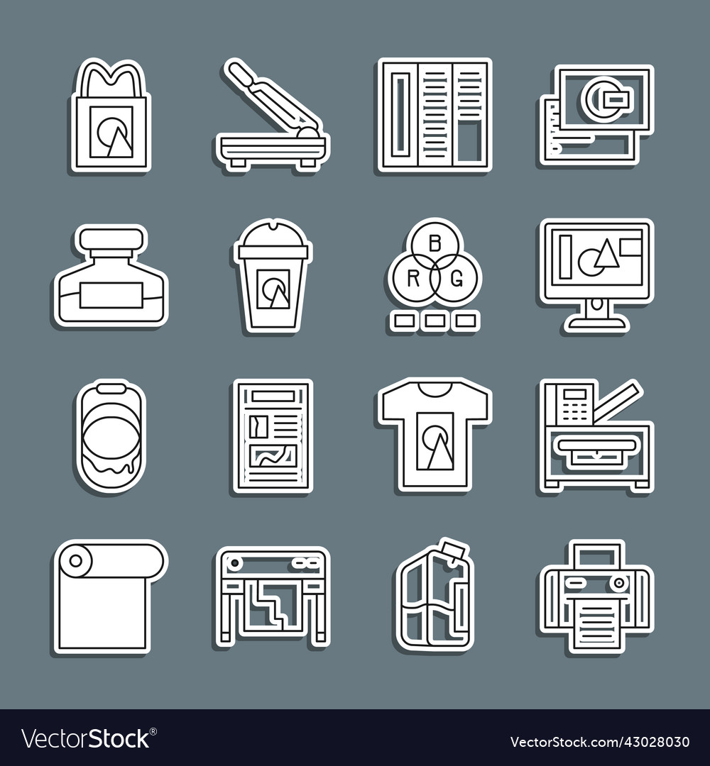 Set line printer copy machine computer monitor vector image Set line printer copy machine computer monitor