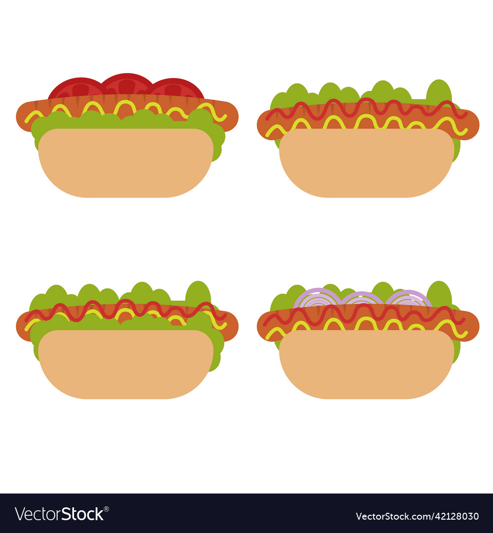 Set of hot dogs in flat style different types