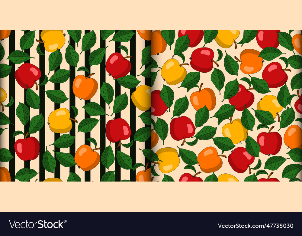 Set of seamless patterns with apples leaves Vector Image Set of seamless patterns with apples leaves