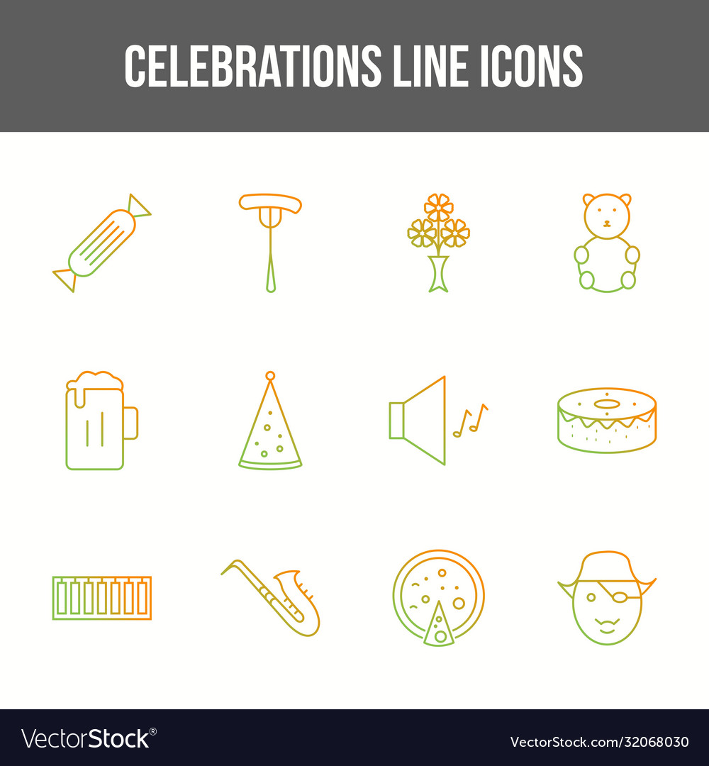 Unique celebration line icon set