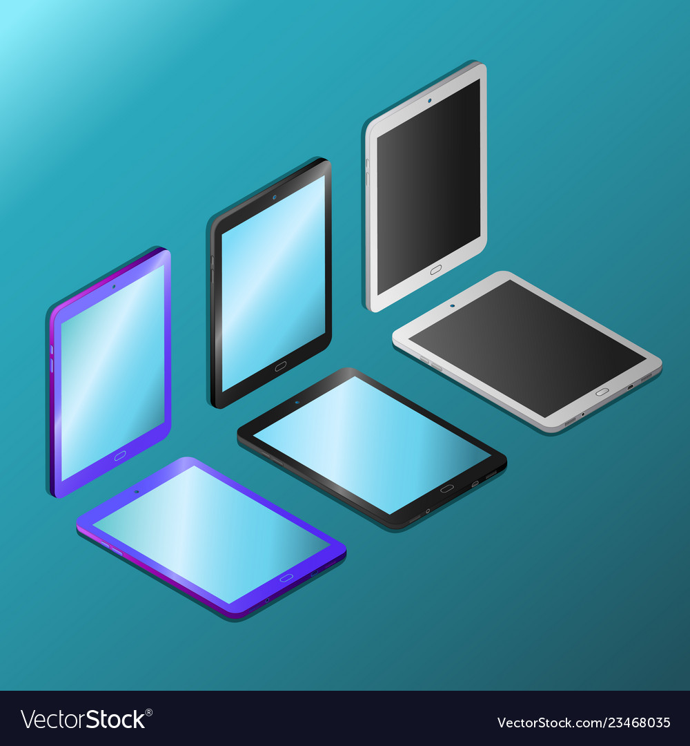 Digital tablets with empty screens in isometry Vector Image Digital tablets with empty screens in isometry