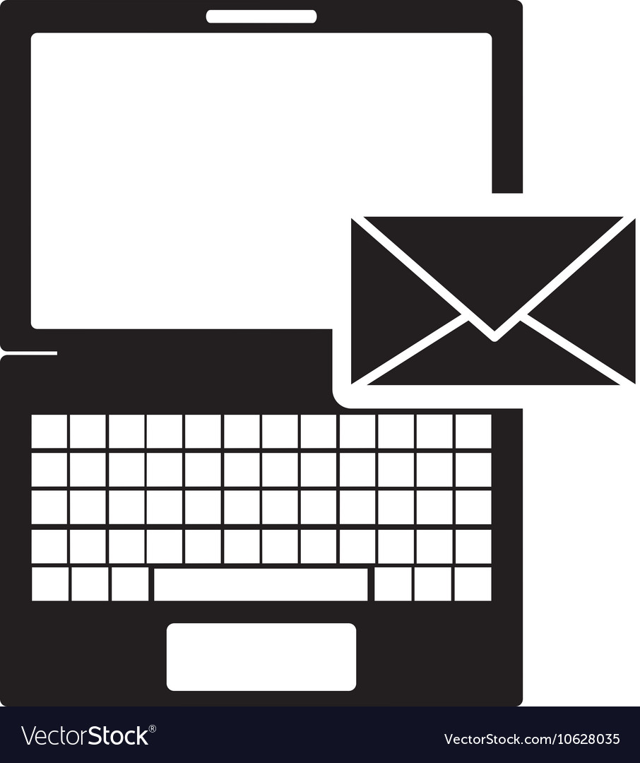 Laptop frontview and message envelope icon