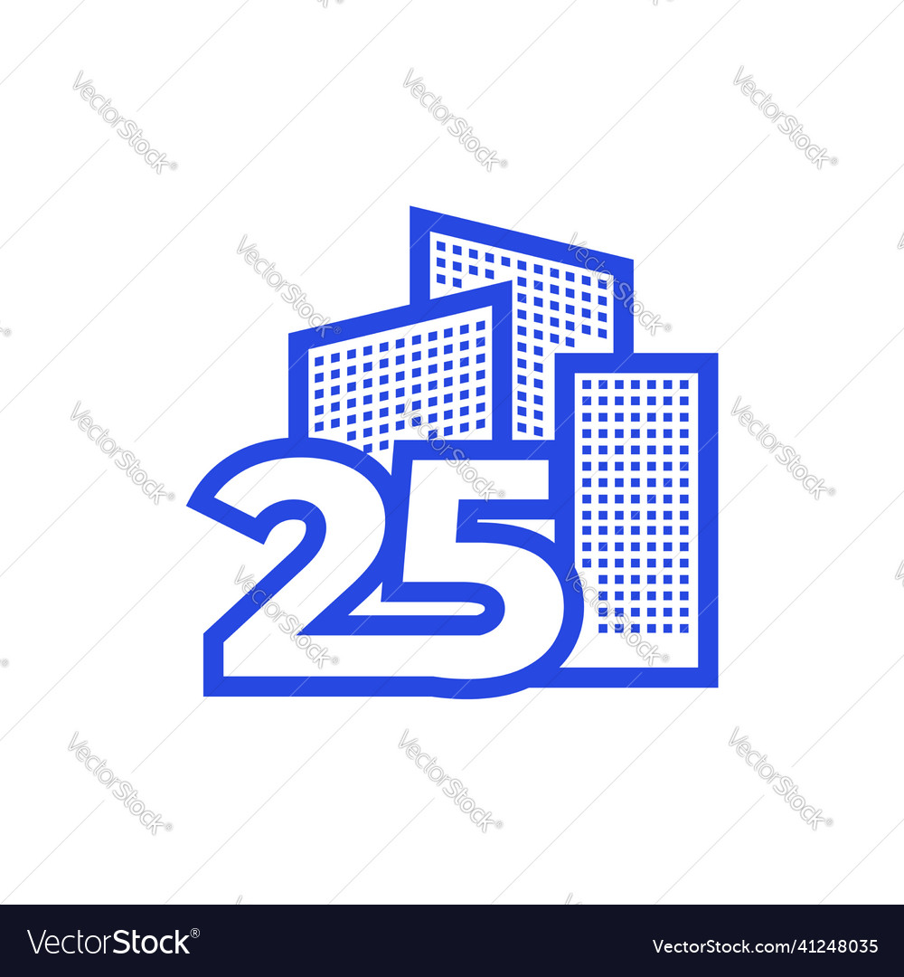 Number 25 with building logo design graphic