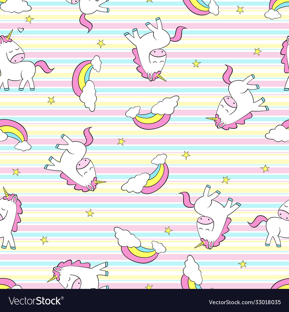 Seamless pattern with little unicorns stars Vector Image