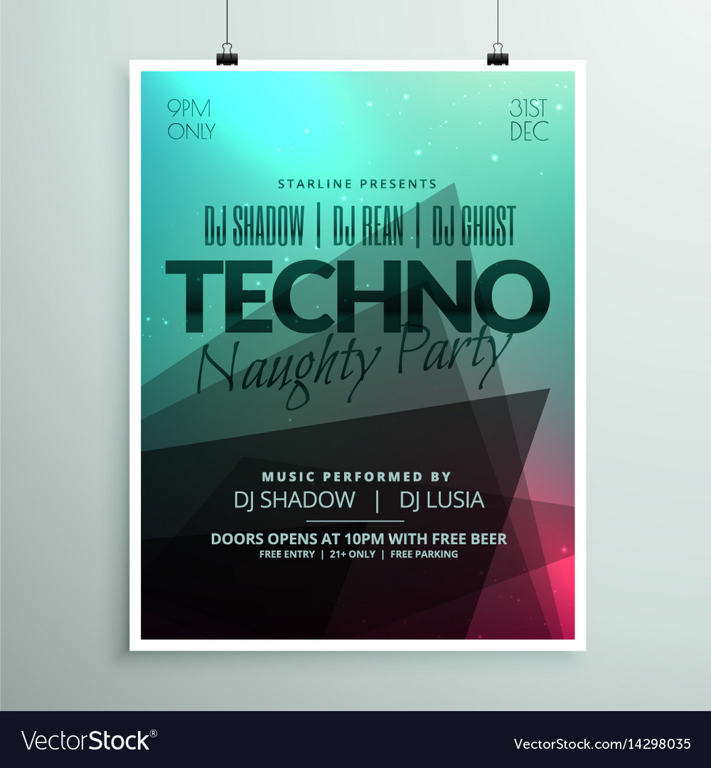 Techno music party flyer brochure template Vector Image