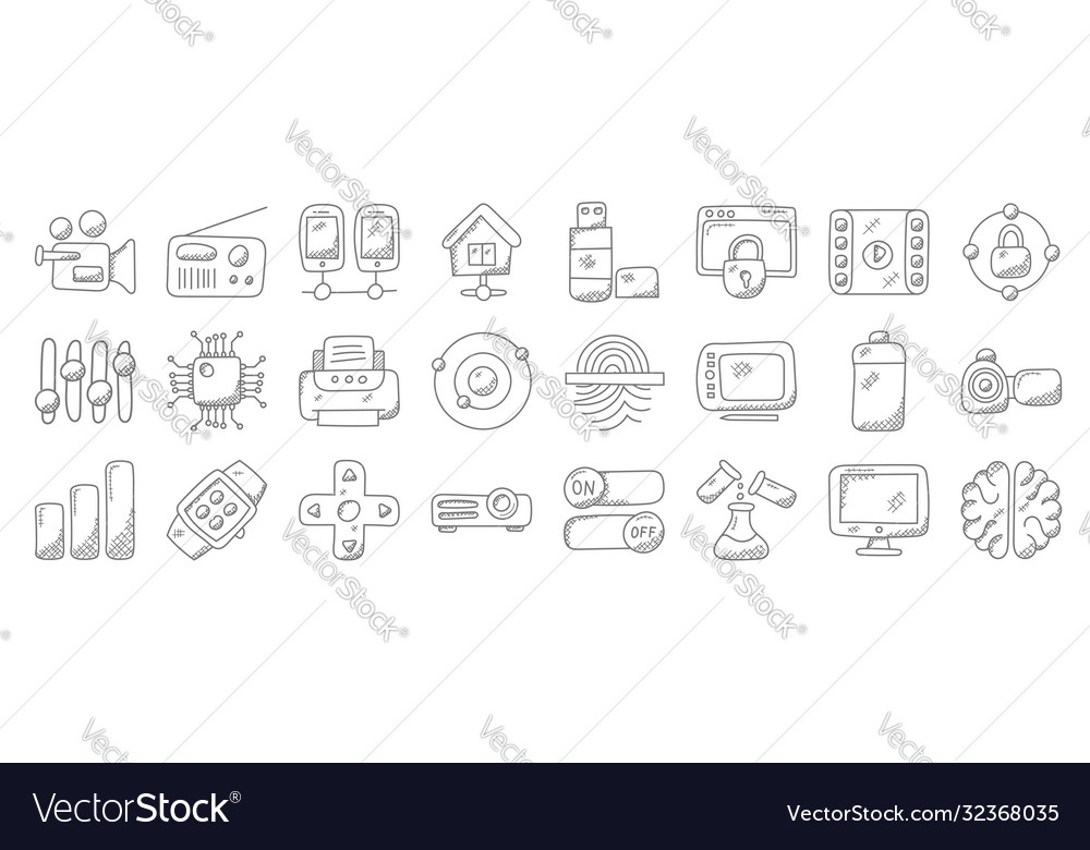 Technology line icons linear set quality vector image Technology line icons linear set quality