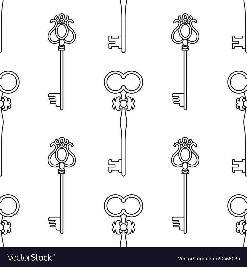 Vintage keys black and white seamless pattern