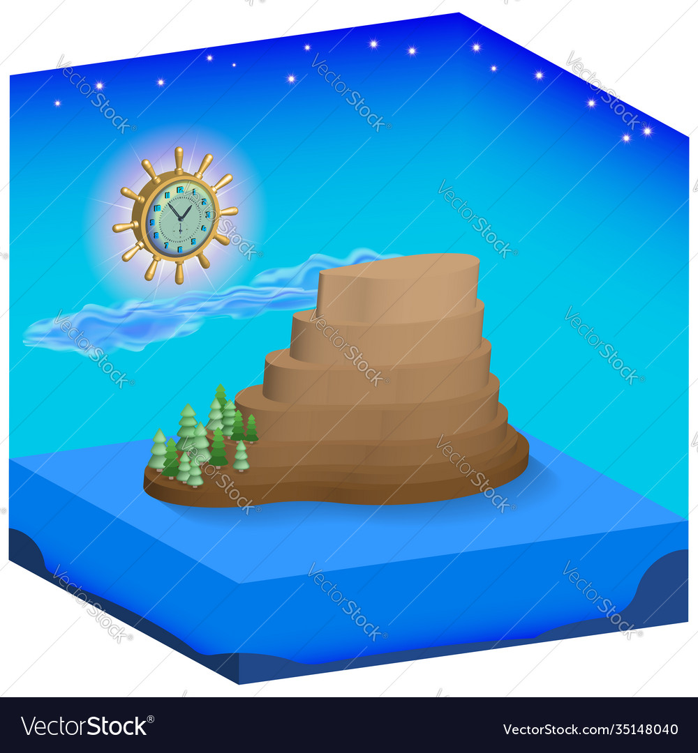 3d element seascape with mountain and trees