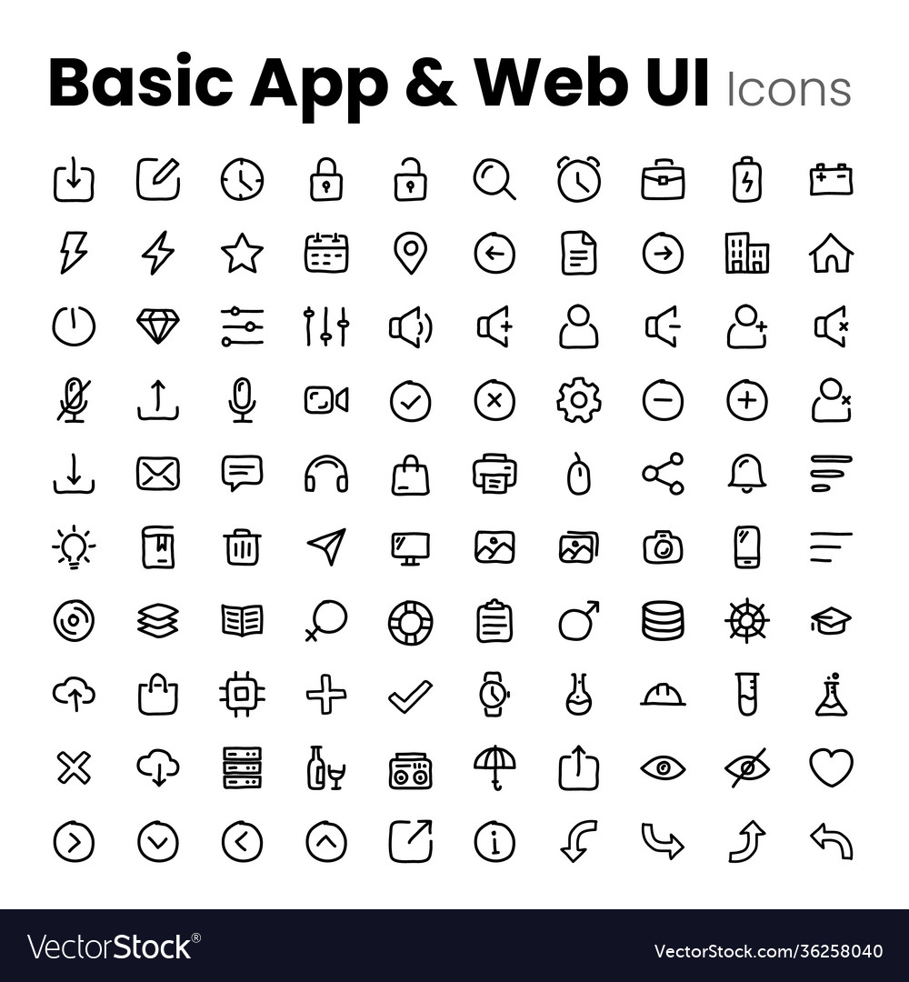 Basic line icon set for web and mobile ui