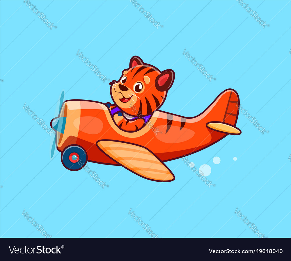 Cartoon cute tiger animal character on plane Vector Image