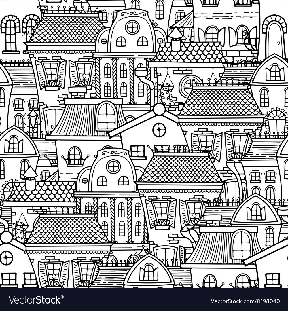 Cute seamless pattern of doodle houses Royalty Free Vector