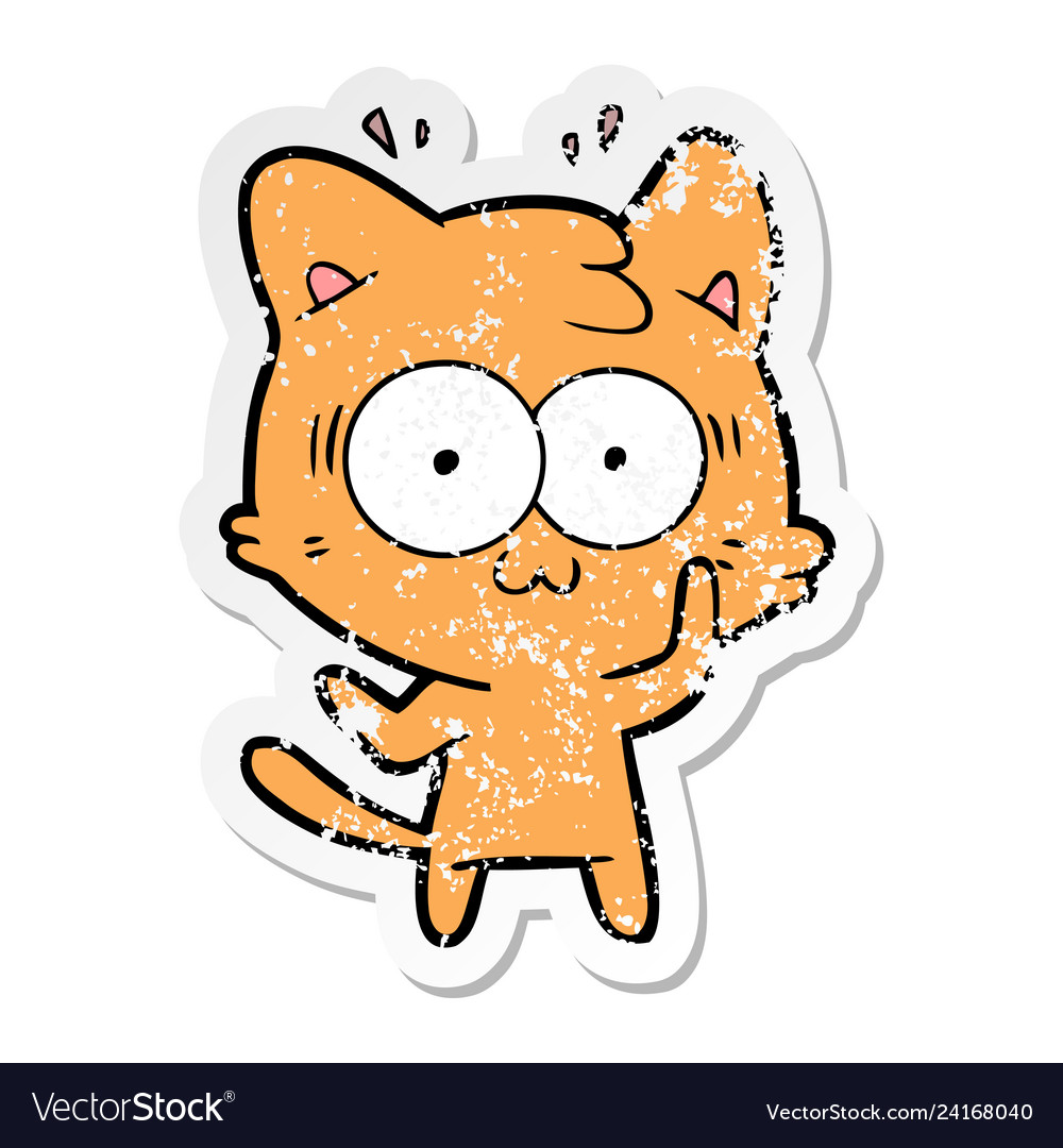 Distressed sticker of a cartoon surprised cat Vector Image