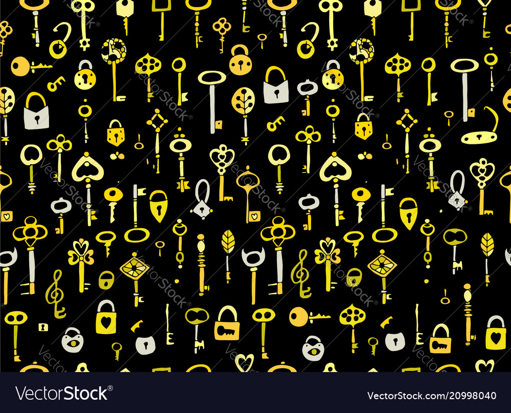 Keys collection seamless pattern for your design vector image Keys collection seamless pattern for your design
