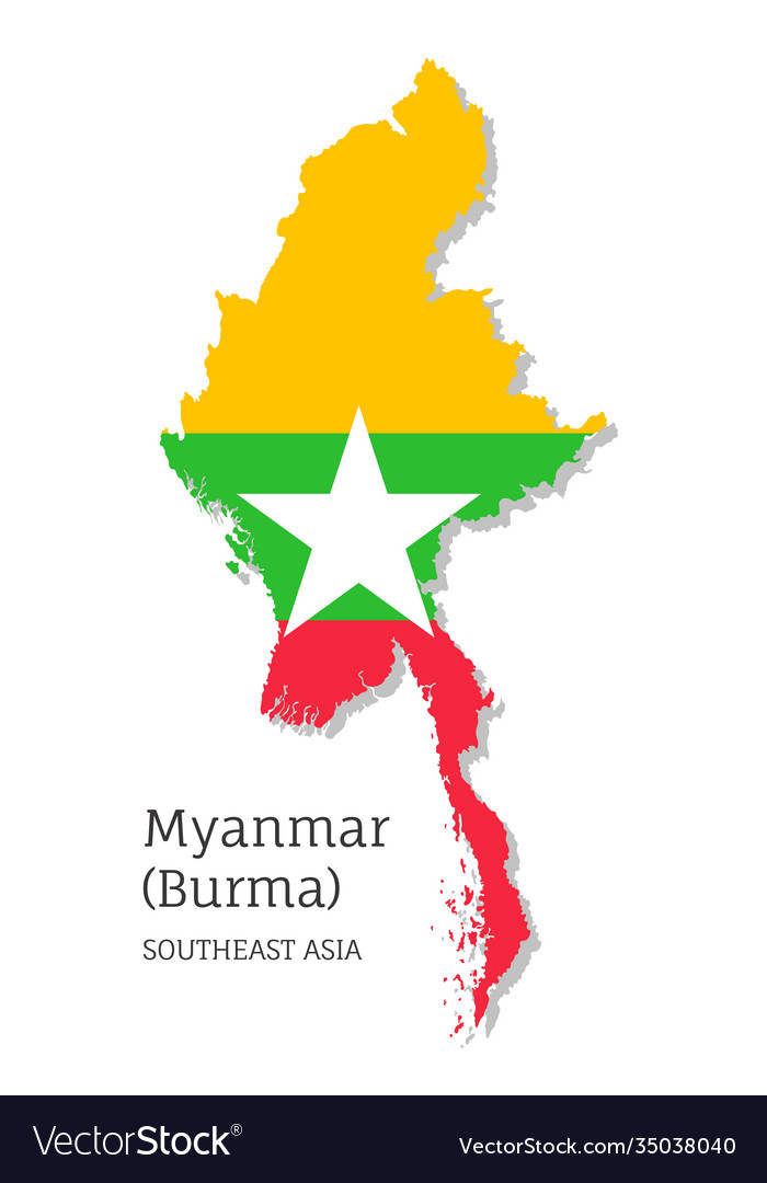 Map myanmar with national flag Royalty Free Vector Image