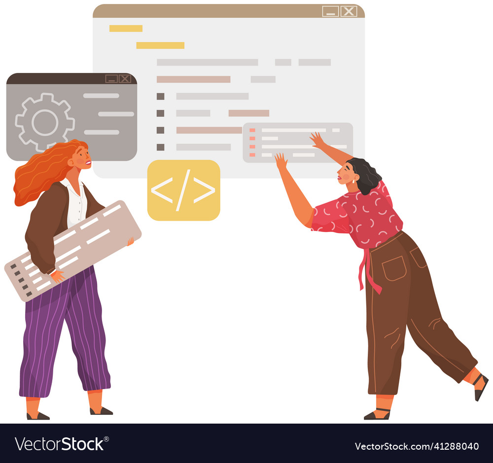 Programmer engineering and coding set vector image Programmer engineering and coding set