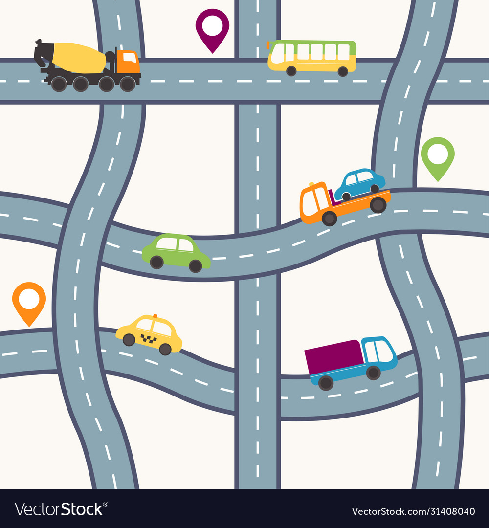 Seamless flat cartoon road pattern