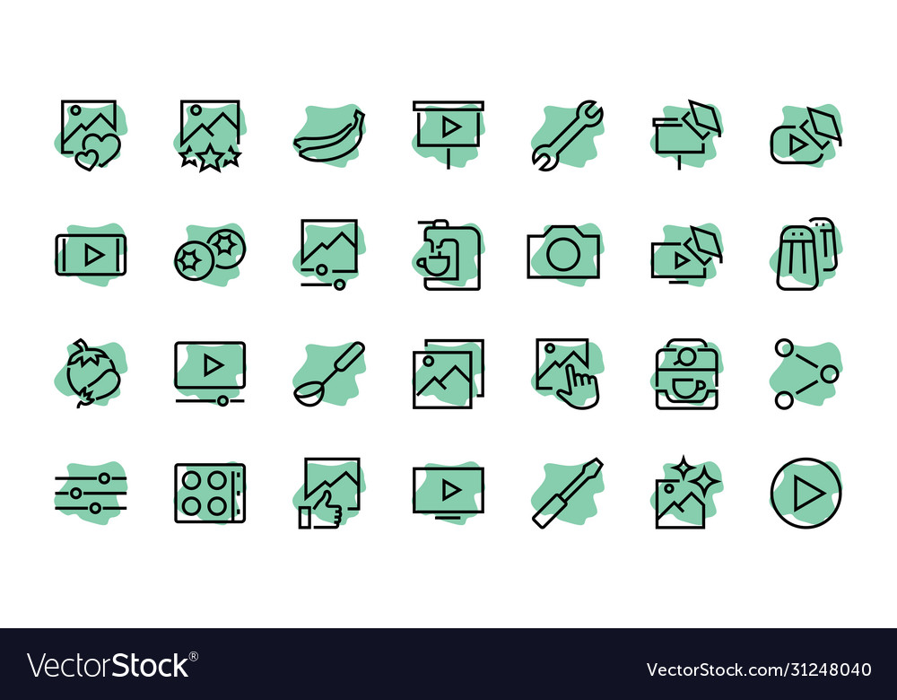 Set images gallery line icons contains