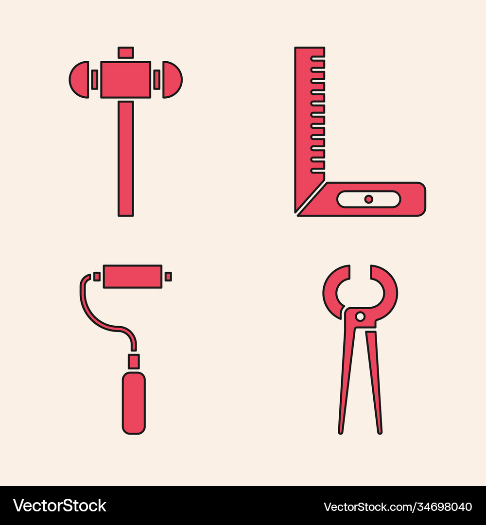 Set pincers and pliers sledgehammer corner ruler Vector Image