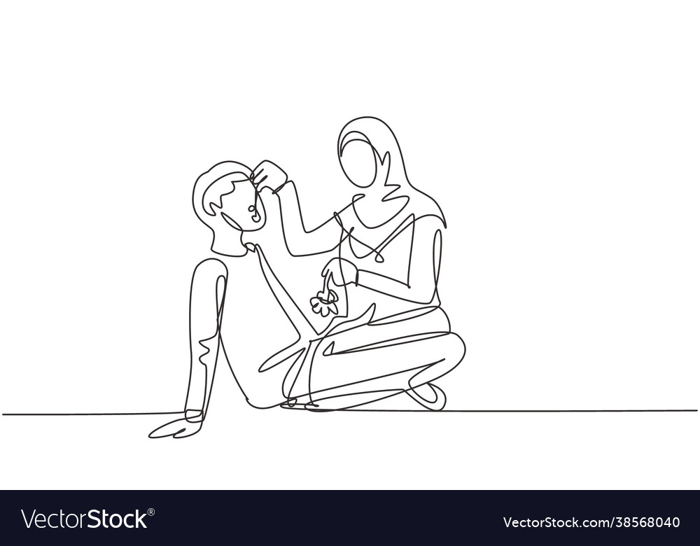 Single one line drawing romantic arabian couple