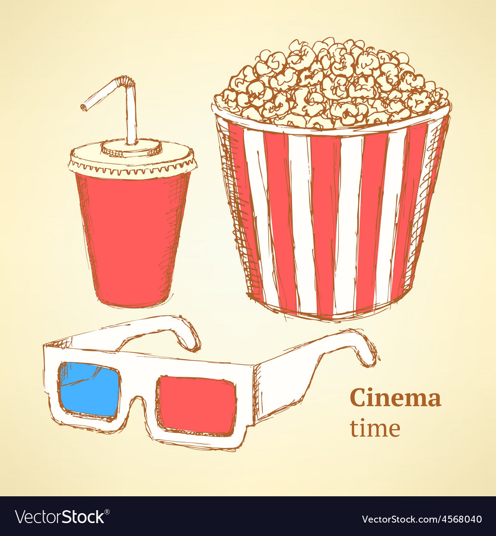 Sketch cinema set in vintage style Royalty Free Vector Image