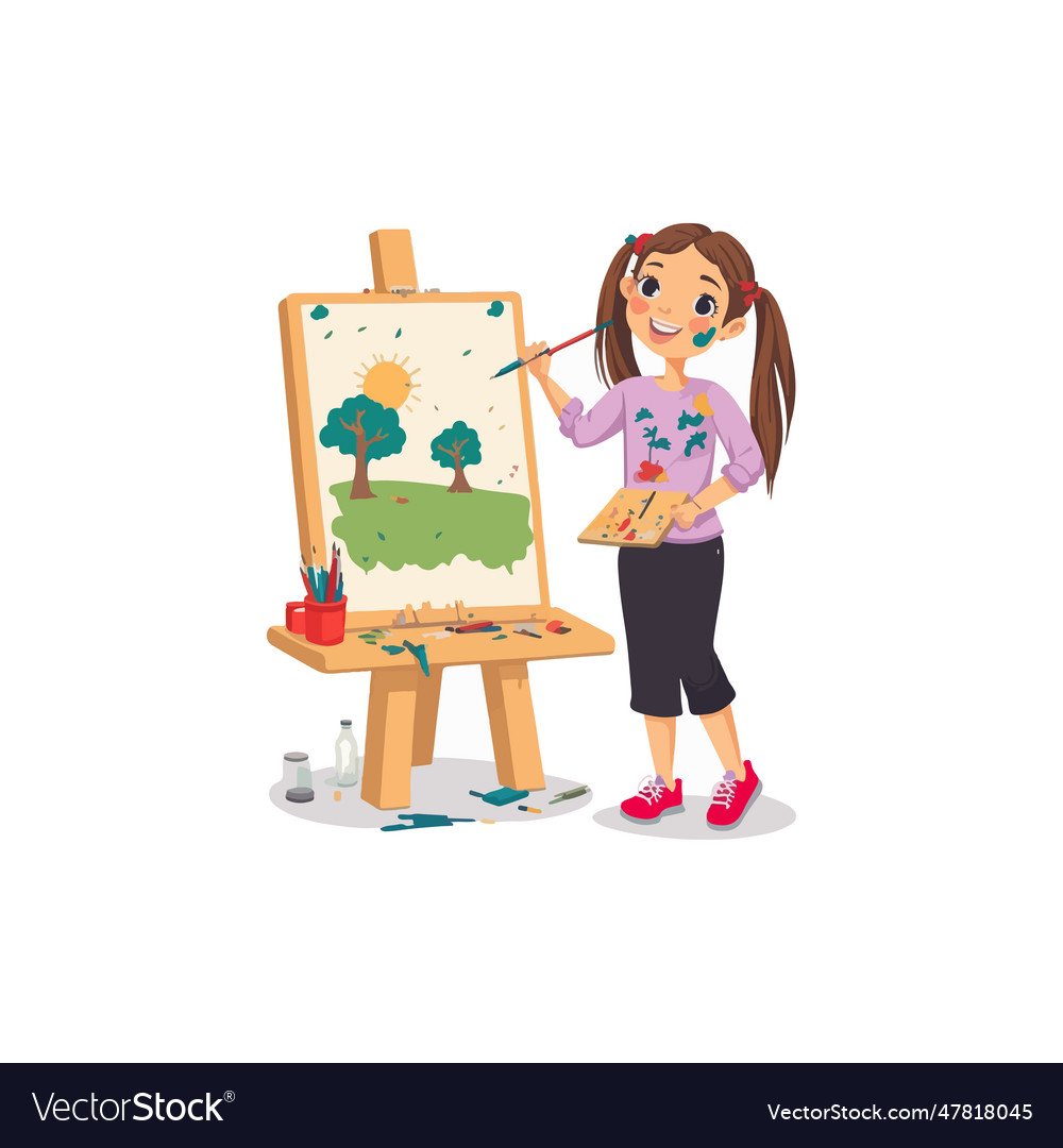 Artist girl painting on canvas beautiful vector image Artist girl painting on canvas beautiful