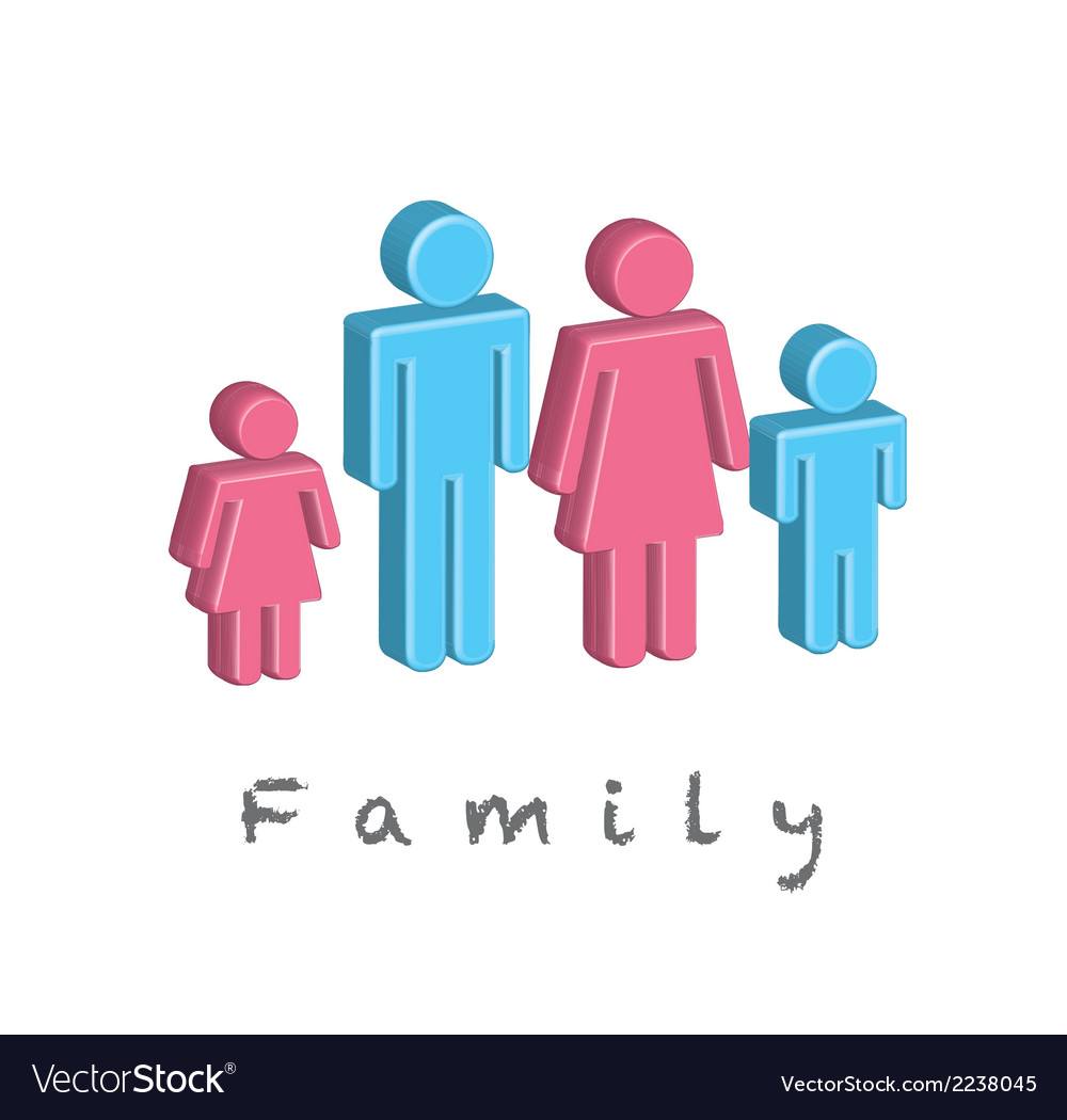 Blue and pink people in signal family over white