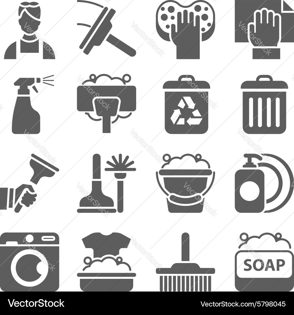 Cleaning icon set isolated with windows dishes Vector Image