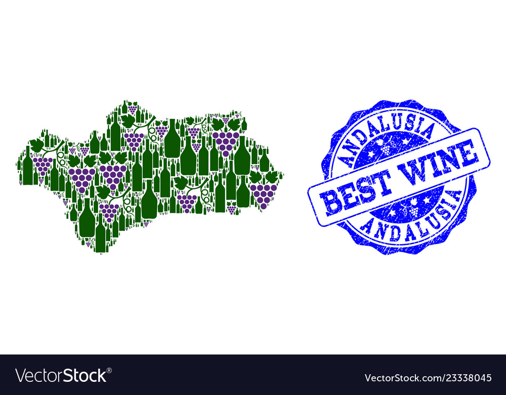 Composition of grape wine map andalusia vector image Composition of grape wine map andalusia
