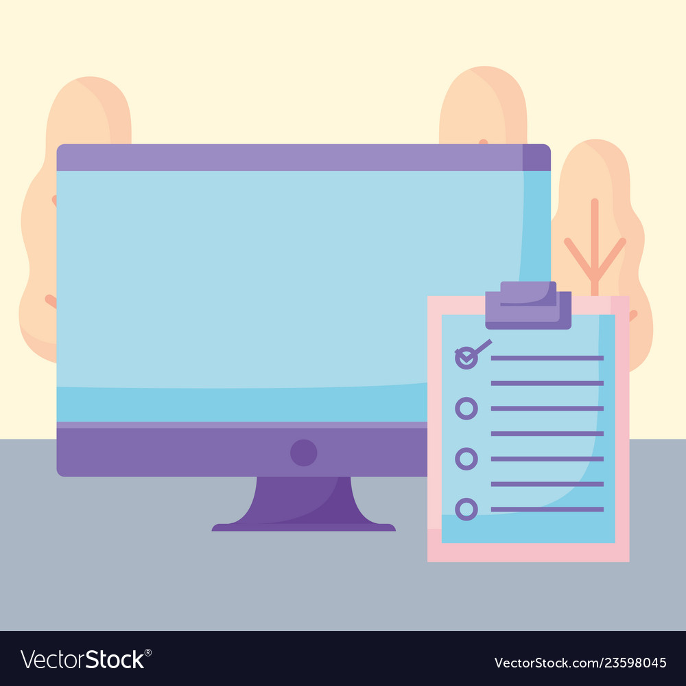 Computer and checklist design vector image Computer and checklist design