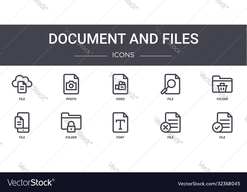 Document and files concept line icons set vector image Document and files concept line icons set