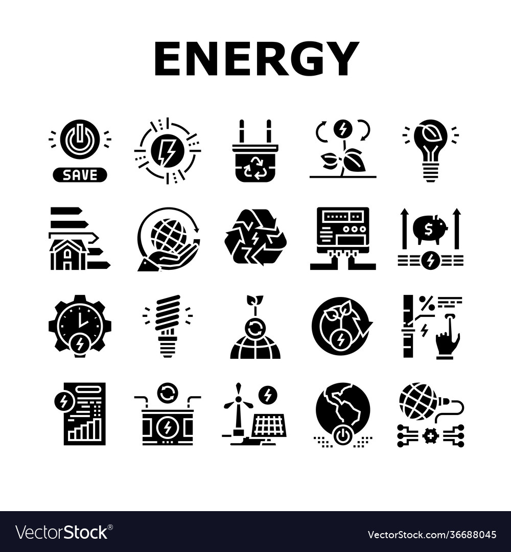 Energy saving tool collection icons set