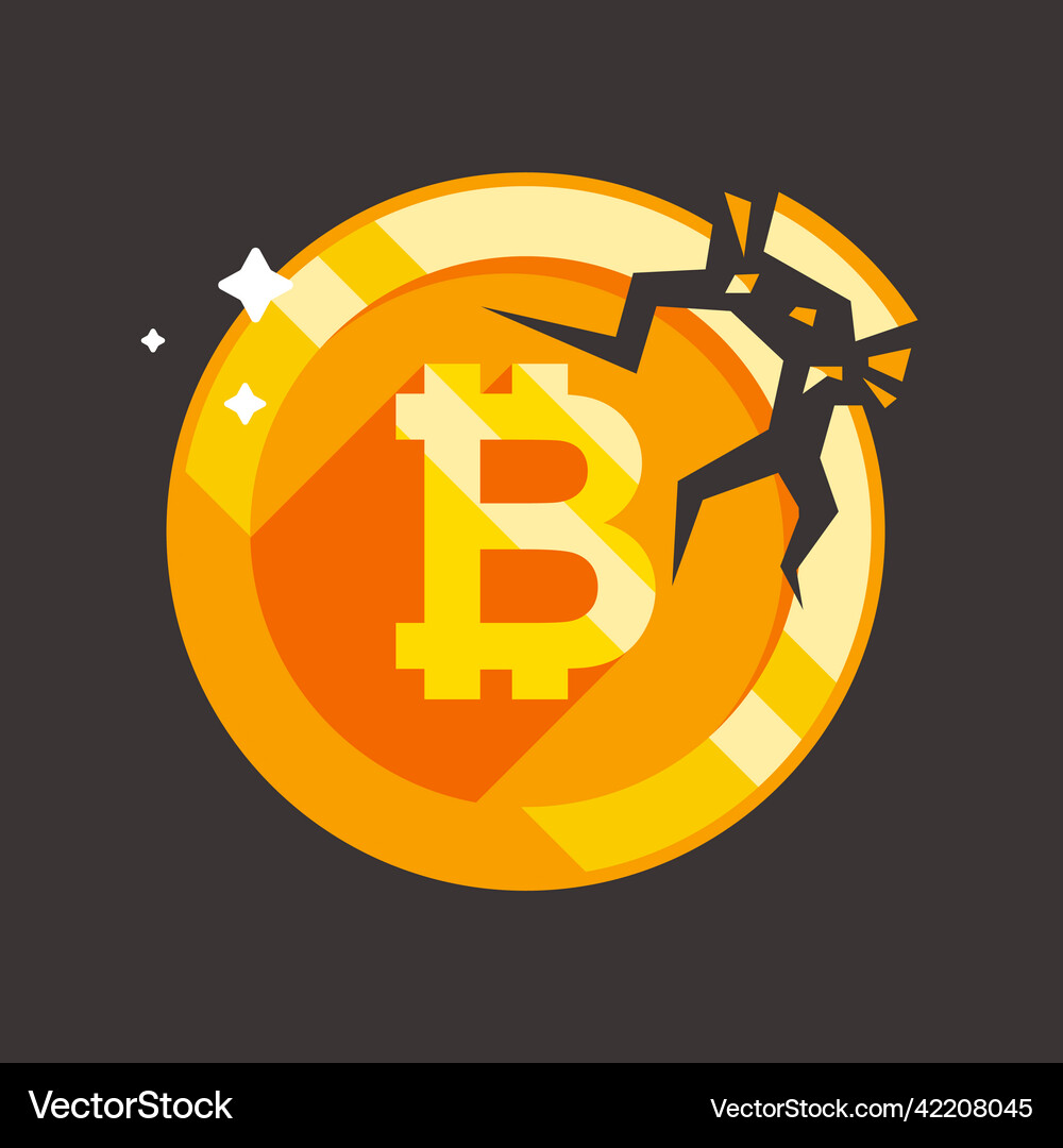 Gold bitcoin coin has cracked and is breaking – Royalty-Free Vector |  VectorStock