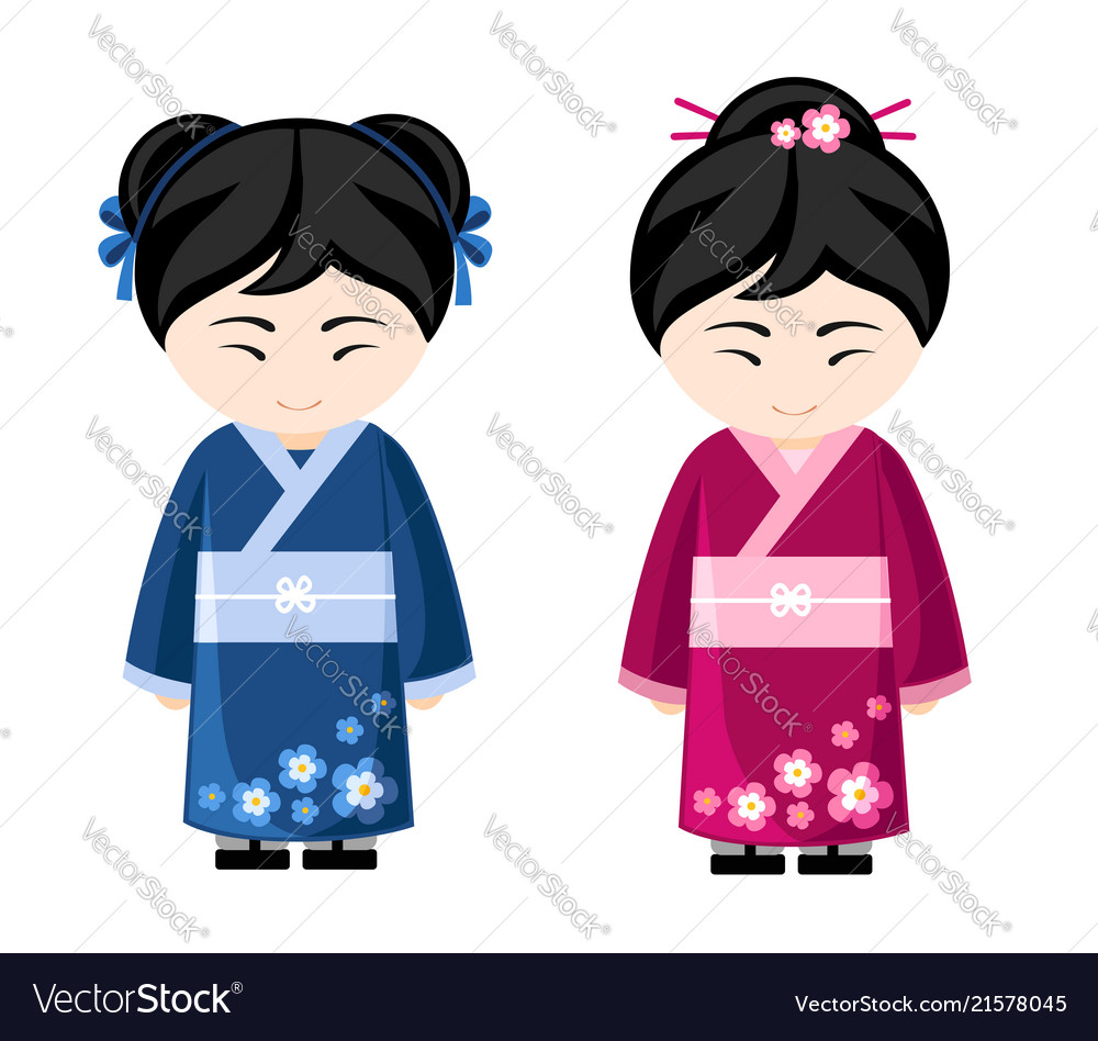 Japanese girls in kimono Royalty Free Vector Image