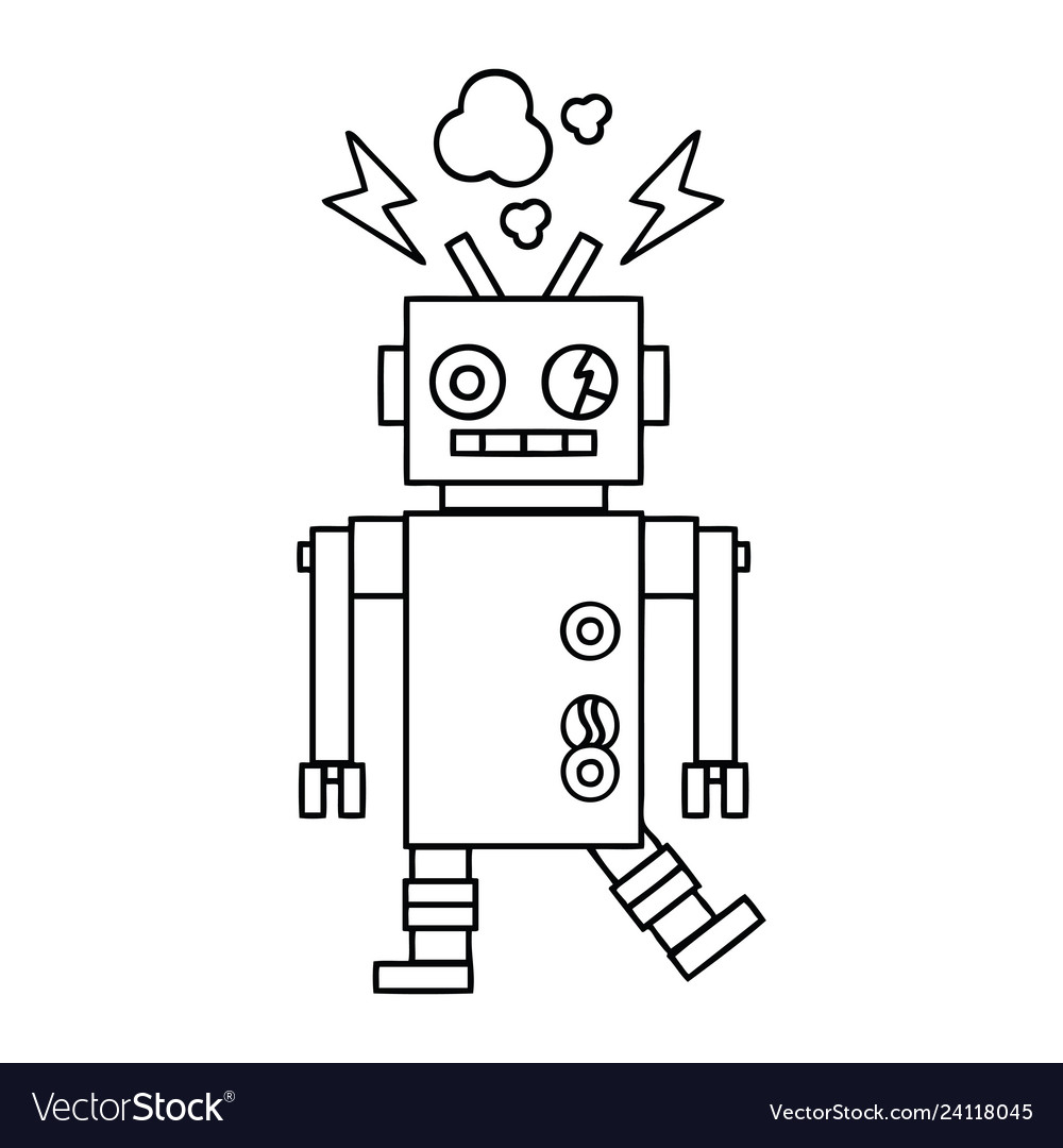 Malfunctioning Robot Line Art