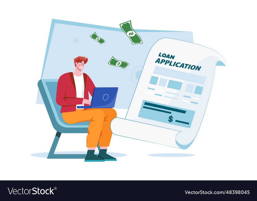 Man applying for a loan using laptop concept Vector Image Man applying for a loan using laptop concept