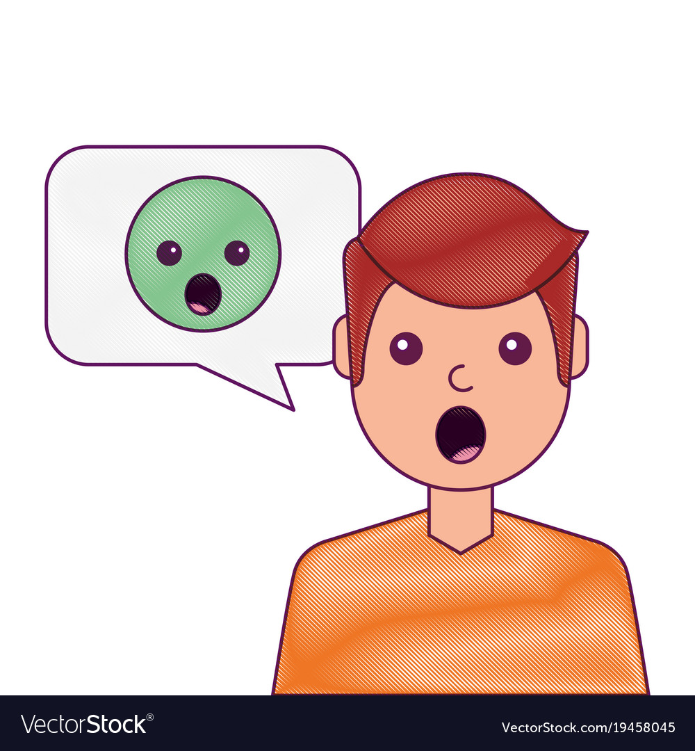 Man with surprised emoticon in speech bubble