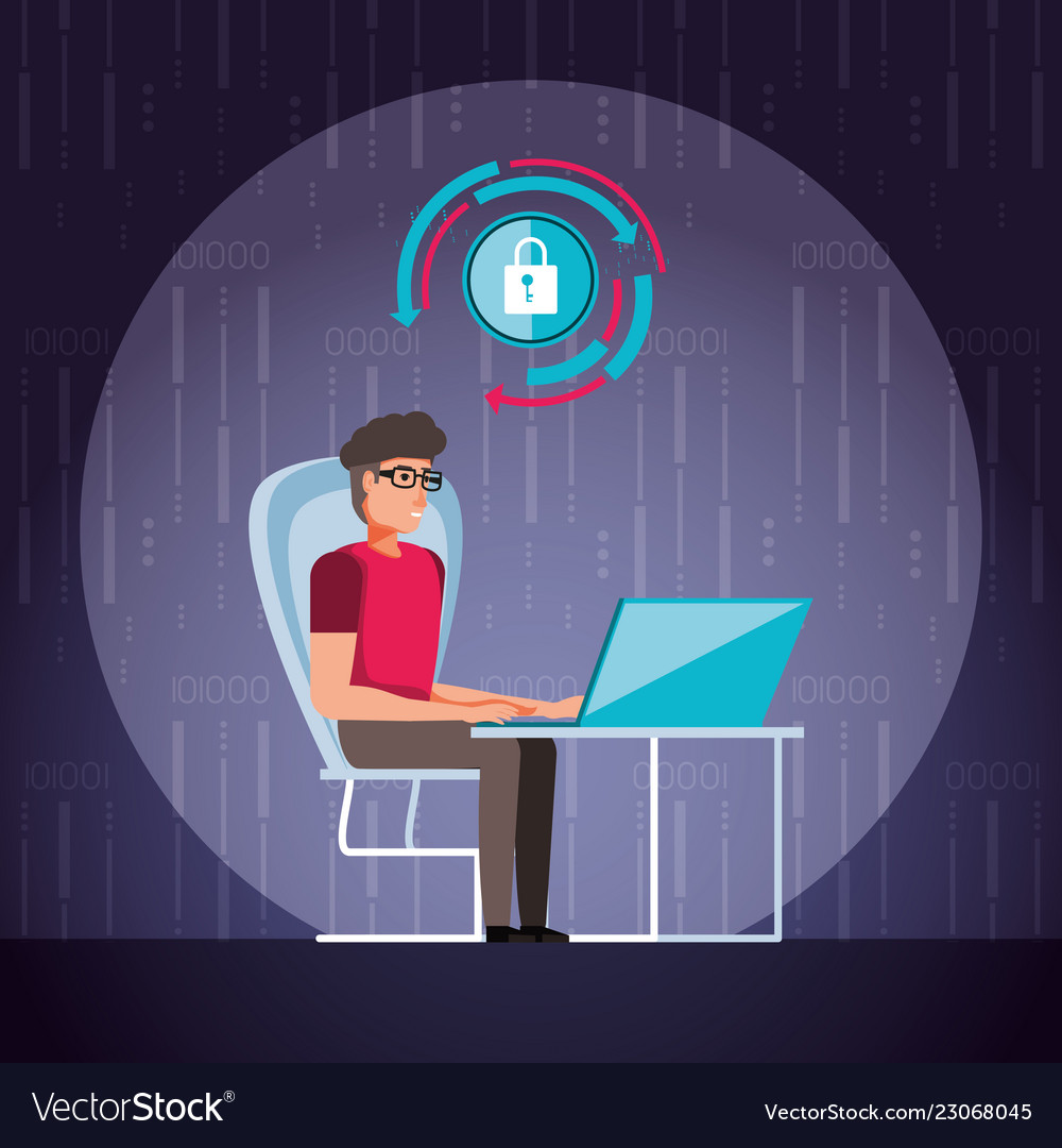 Man working and set icons business
