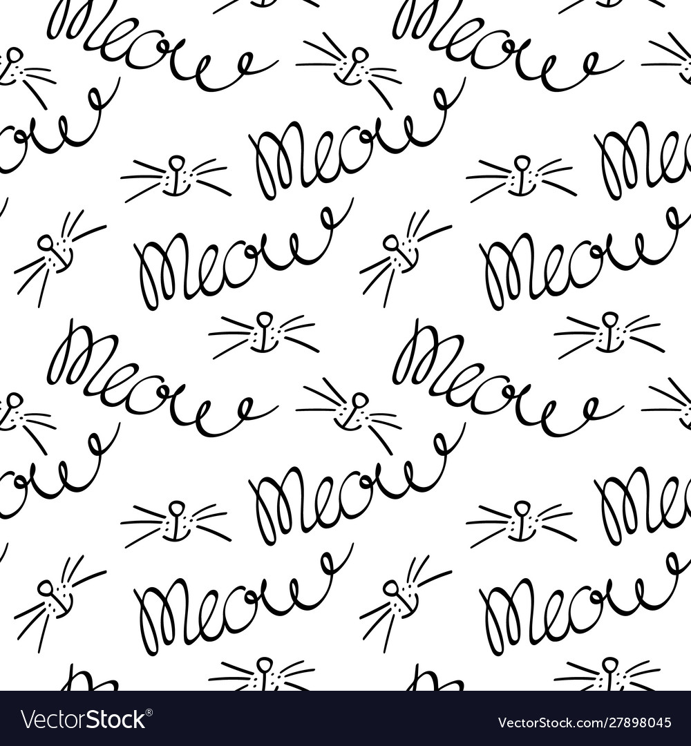 Pattern with meow lettering cats nose and whisker