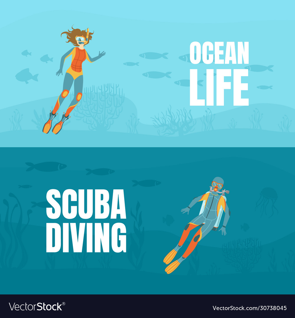 Scuba diving ocean life banner template water Vector Image