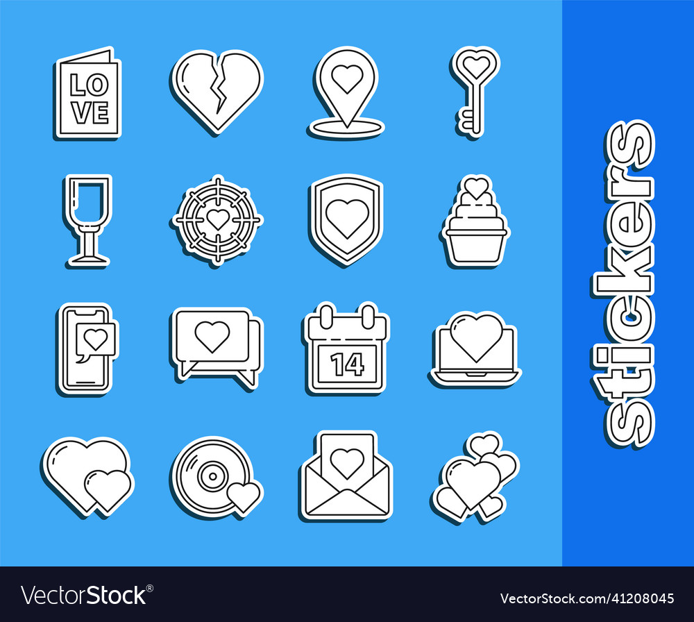 Set line heart laptop with map pointer vector image Set line heart laptop with map pointer