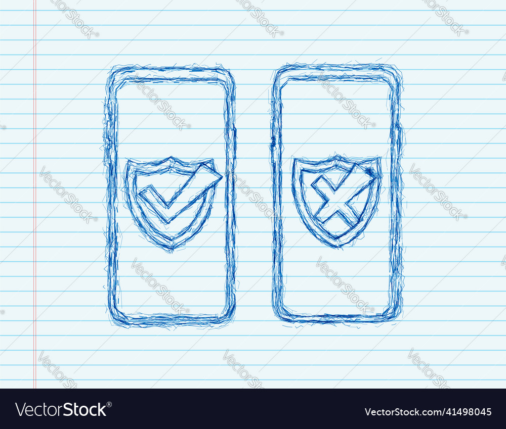 Sketch smartphones with checkmarks tick