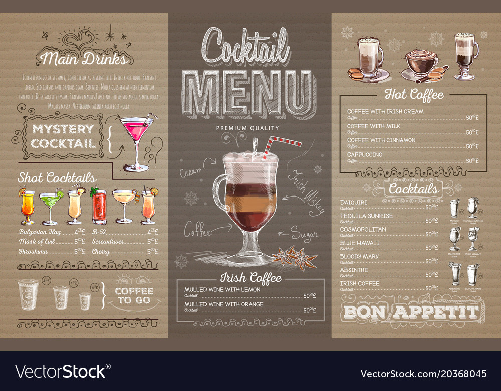 Vintage Cocktail Menu Design On Cardboard Vector Image 3230