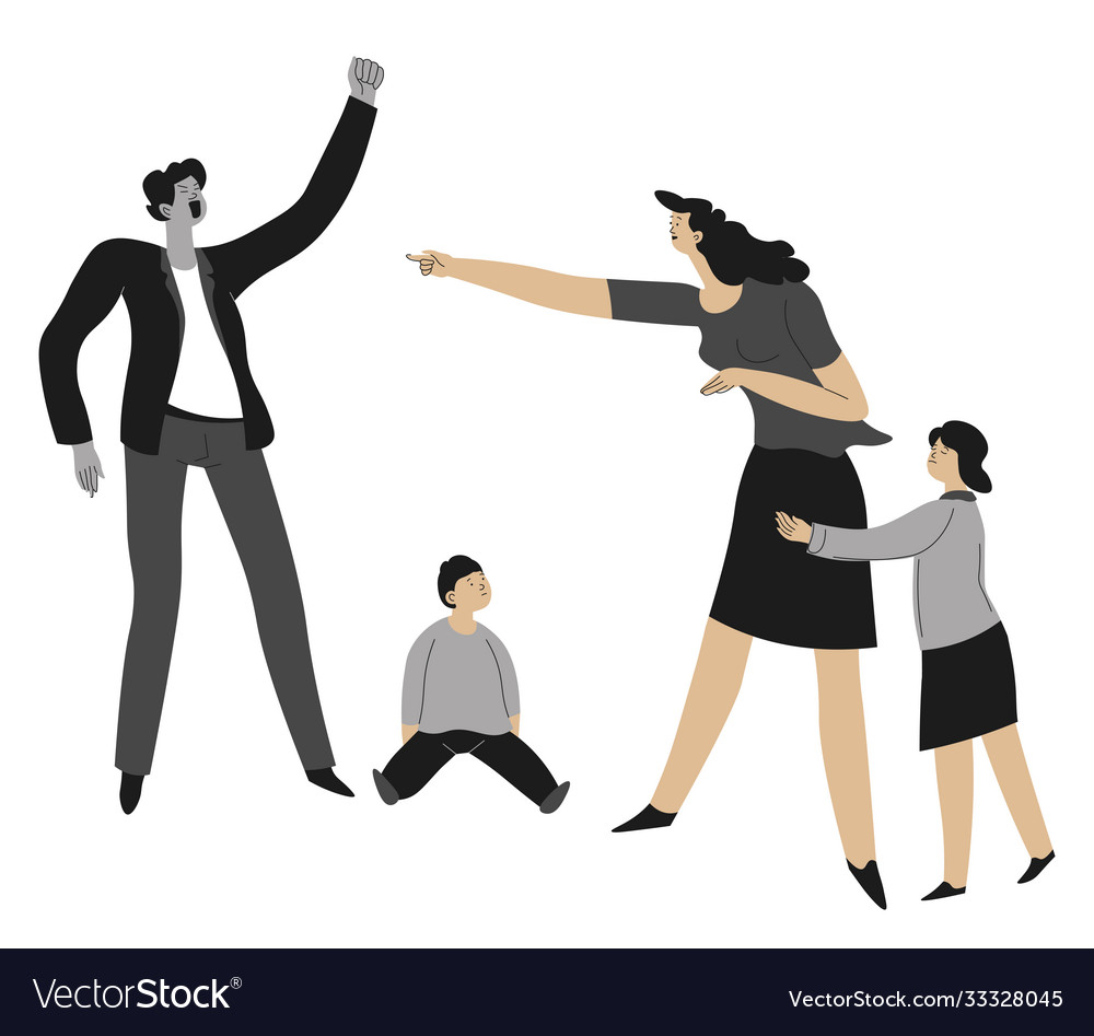 Violence at home quarreling parents and kids Vector Image