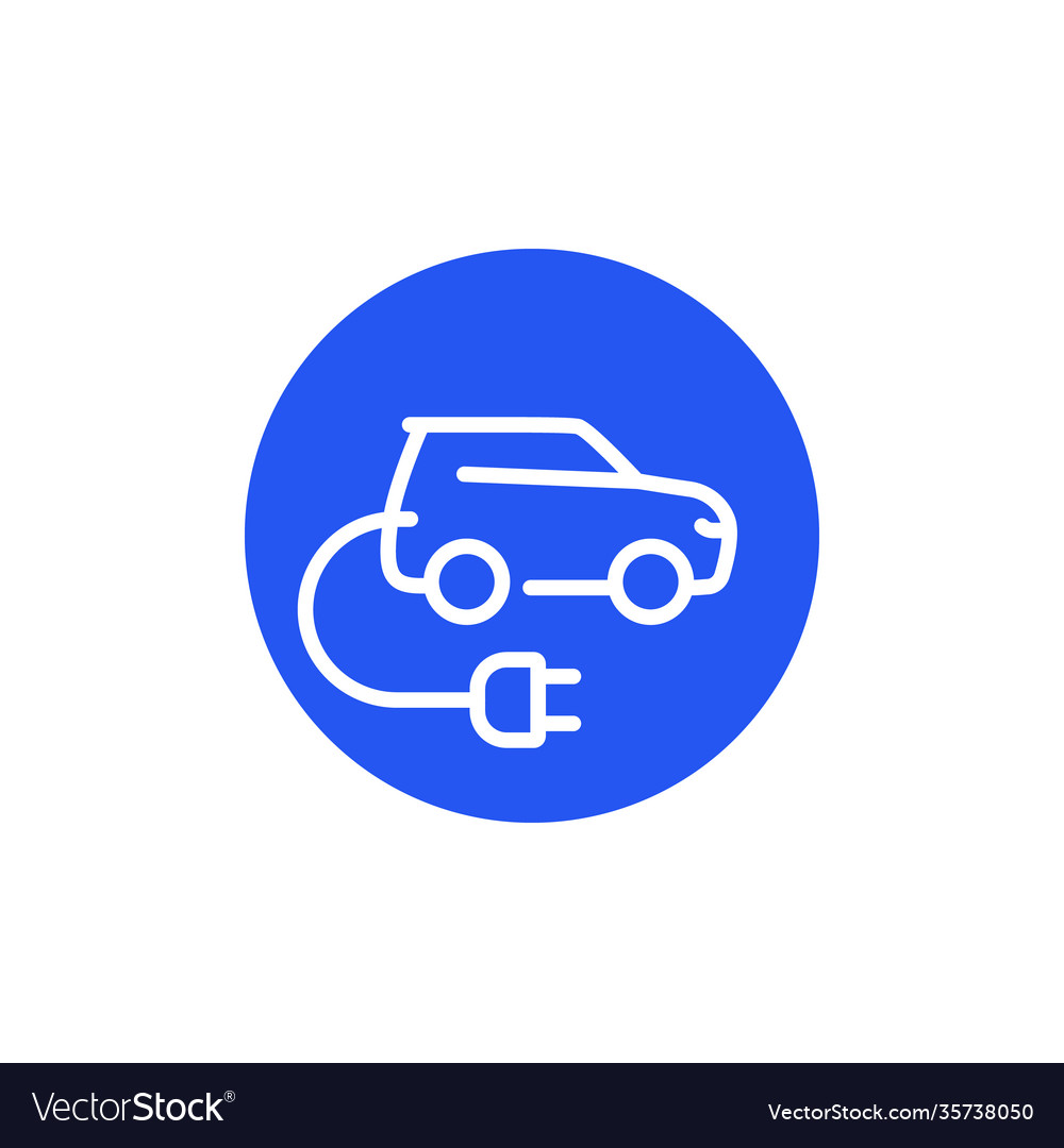 Electric car with plug ev line icon sign Vector Image