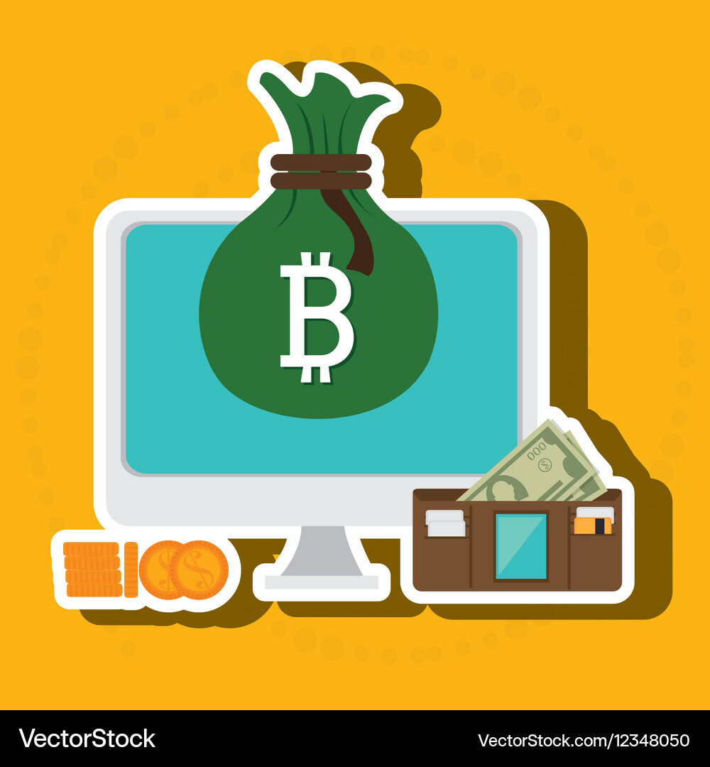 Laptop search bit coin Royalty Free Vector Image