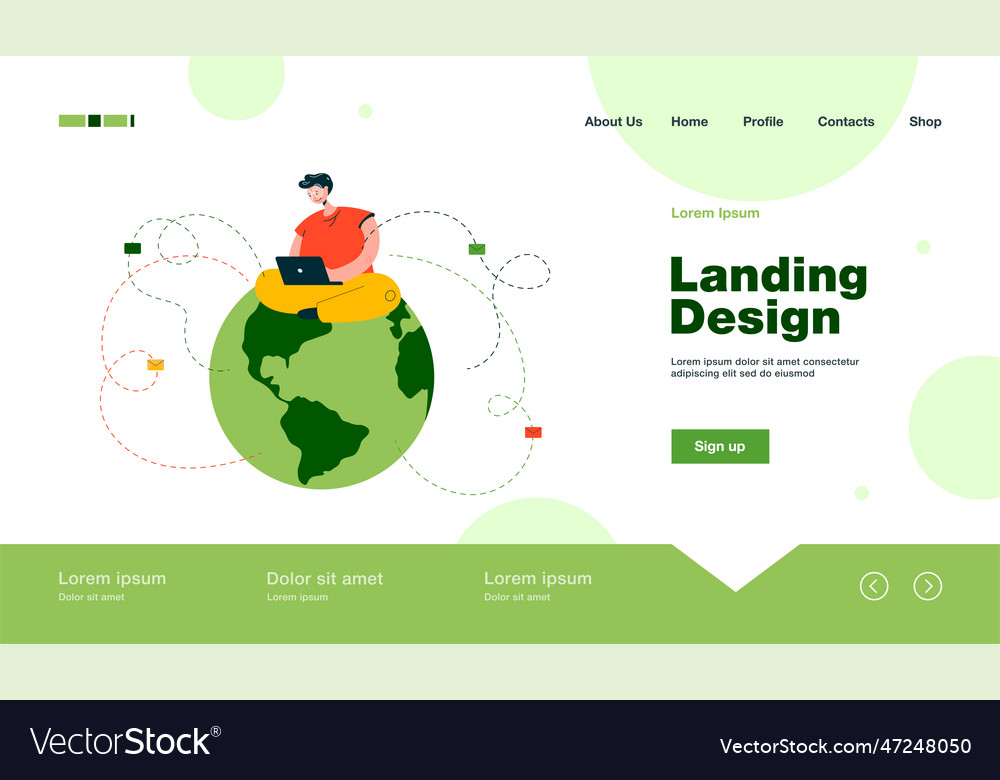 Man sitting on globe and sending emails vector image Man sitting on globe and sending emails
