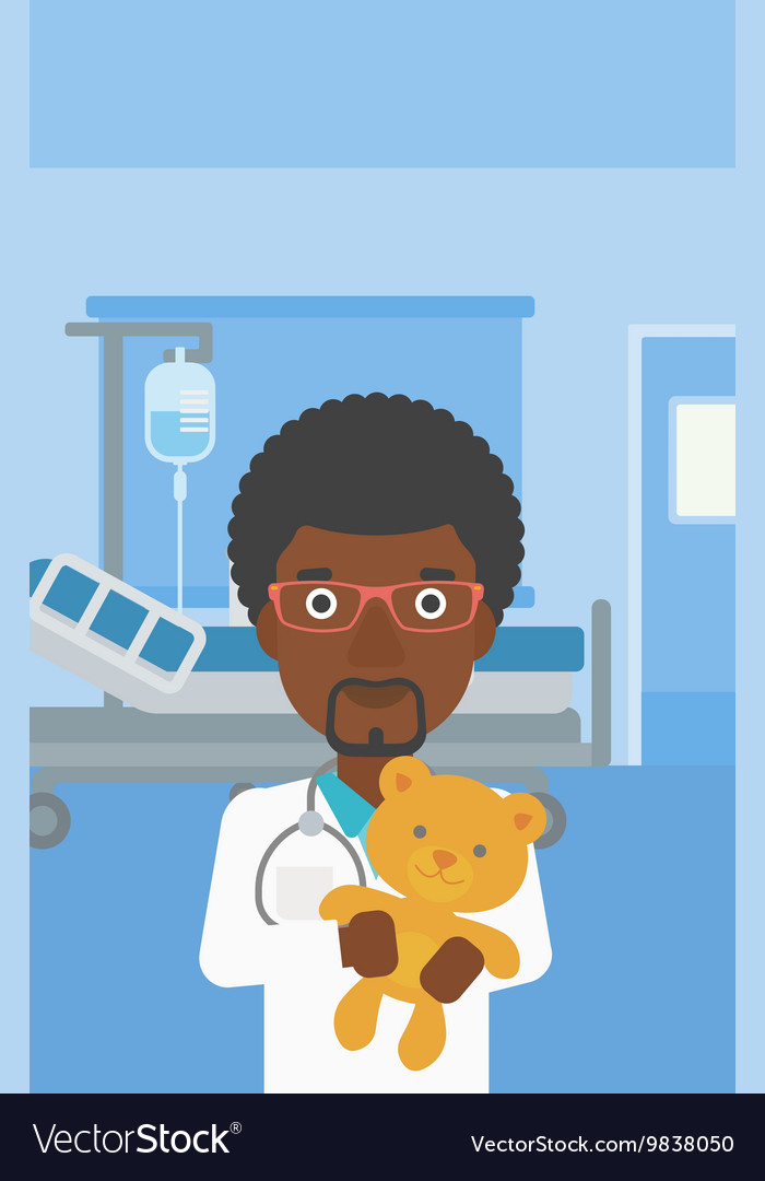 Pediatrician doctor holding teddy bear