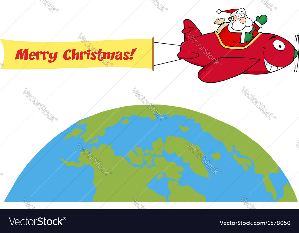 Santa flying plane cartoon